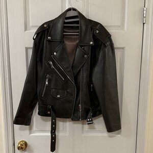 Mango Dark Brown Faux Leather Biker Jacket